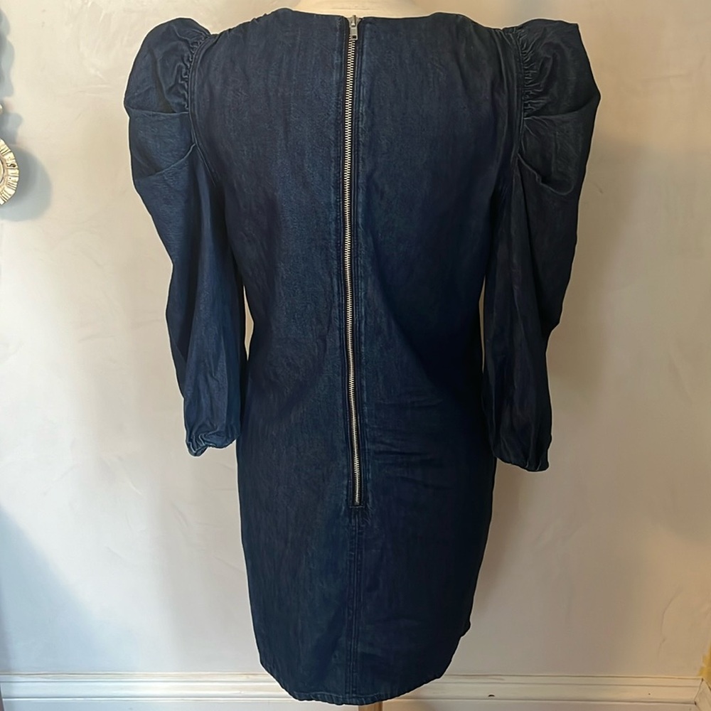 NWTS Zara Denim Mini Dress w/3/4 puff sleeves & back sliver zipper Size Large - Picture 5 of 16